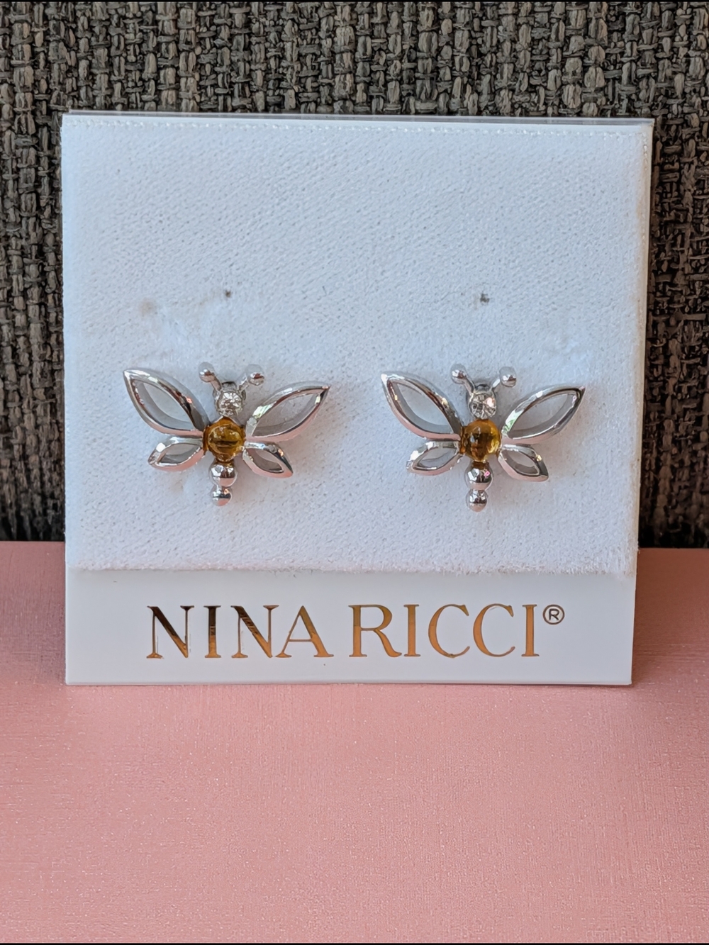 Nina Ricci Silver and Gold Butterfly Stud Earrings